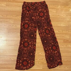 Forever 21 Red and Orange Patterned Wide Leg Pants
